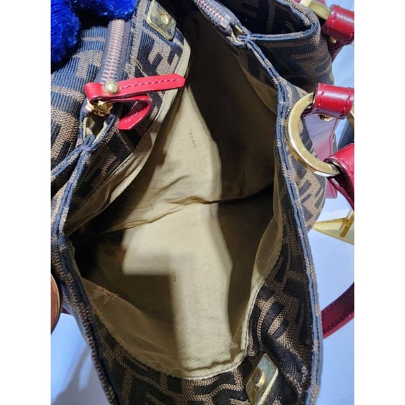 Authentic FENDI Zucca Print Canvas Medium Tote Bag Brown/Burgundy - Picture 12 of 16